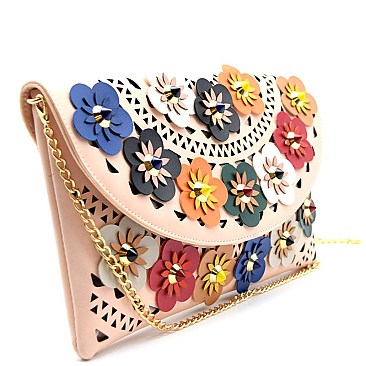 HD2800-LP Colorful Studded Flower Accent Flap Clutch