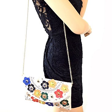 HD2800-LP Colorful Studded Flower Accent Flap Clutch