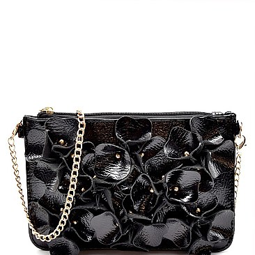 HD2818-LP Studded Flower Accent Patent Wristlet Cross Body