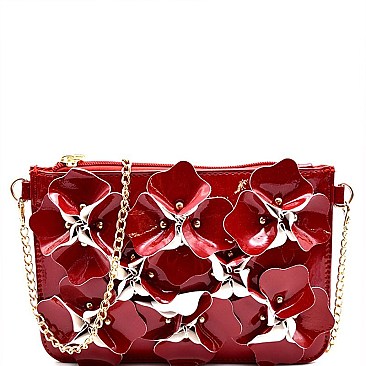 HD2818-LP Studded Flower Accent Patent Wristlet Cross Body