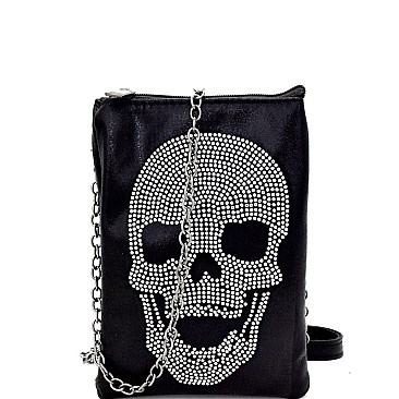 HD2908-LP Rhinestone Embellished Skull Compartment Cellphone Holder Cross Body