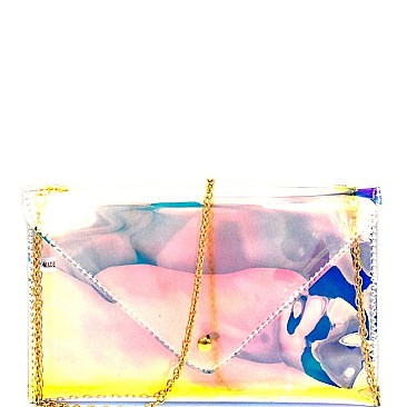 HD2912-LP Hologram Transparent Clear Fashion Envelope Clutch Multi