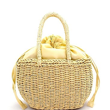 HD3031-LP Drawstring Finish Medium Straw Basket Carry Bag