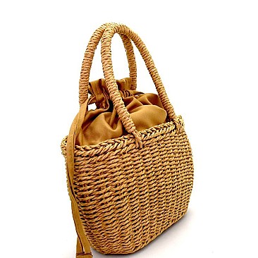 HD3031-LP Drawstring Finish Medium Straw Basket Carry Bag