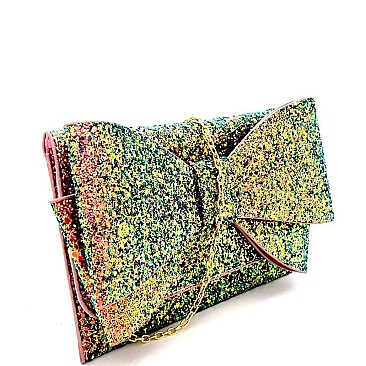 HD3037-LP Glittered Large Bow Accent Clutch