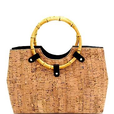 HD3080-LP Bamboo Round Handle Cork Material Carry Satchel