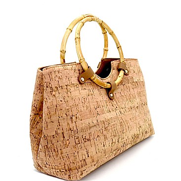 HD3080-LP Bamboo Round Handle Cork Material Carry Satchel