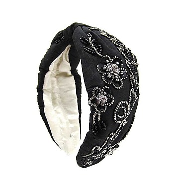 MULTI BEADED B&W FLOWER ART HEAD BAND