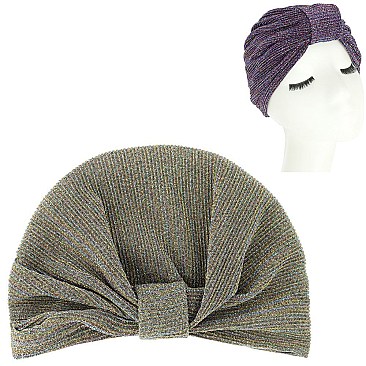 Glamor Shimmering Glitter Pre Tied Knot Pleated Turban