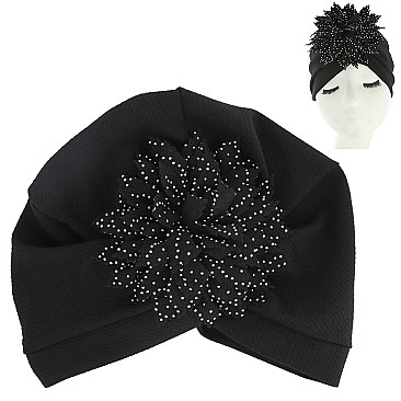 FASHION RHINESTONED FLORAL PUFF TURBAN