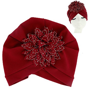 FASHION RHINESTONED FLORAL PUFF TURBAN