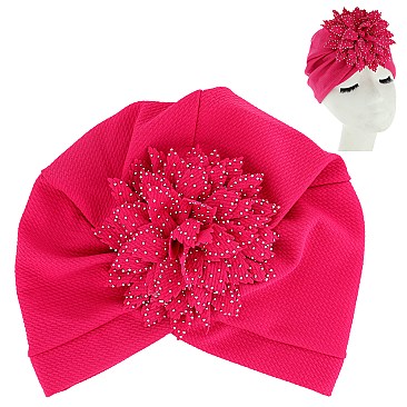 FASHION RHINESTONED FLORAL PUFF TURBAN