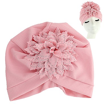 FASHION RHINESTONED FLORAL PUFF TURBAN