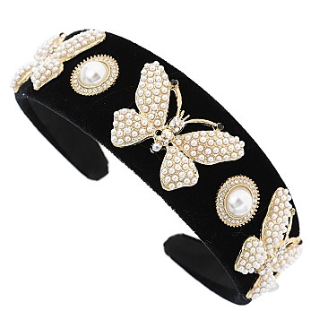 TRENDY BUTTERFLY PEARL AND RHINESTONE FASHION HEADBAND