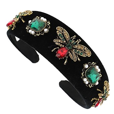 ADORABLE VINTAGE BEE RED AND GREEN STONE HEADBAND