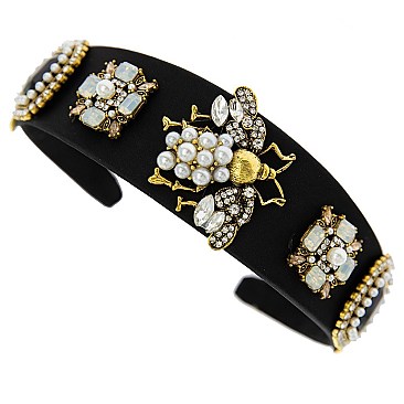 LOVELY PEARL & RHINESTONE BEE HEADBAND