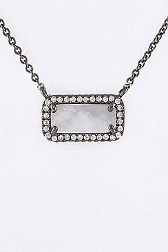 Classy Mother Of Pearl Crystal Pendant Dainty Necklace LAON6482