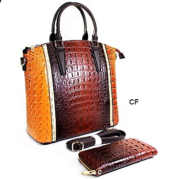 Crocodile Satchel Set With Wallet