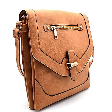 HF534-LP Belt Accent Flap Large Cross Body