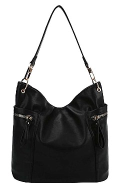 CHIC TEXTURED PU LEATHER ZIP SIDES DESIGNER HOBO BAG JYHG-0061