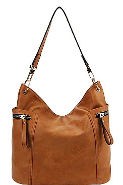 CHIC TEXTURED PU LEATHER ZIP SIDES DESIGNER HOBO BAG JYHG-0061