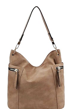 CHIC TEXTURED PU LEATHER ZIP SIDES DESIGNER HOBO BAG JYHG-0061