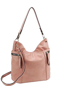 CHIC TEXTURED PU LEATHER ZIP SIDES DESIGNER HOBO BAG JYHG-0061