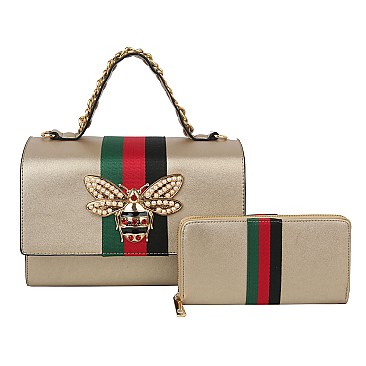 Fashionable Queen Bee Stripe 2-in-1 Boxy Satchel