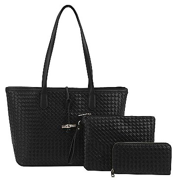 3IN1 FASHION CHECKER PRINT TOTE BAG WITH MATCHING CLUTCH AND WALLET SET