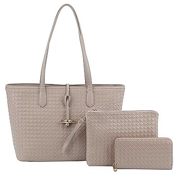 3IN1 FASHION CHECKER PRINT TOTE BAG WITH MATCHING CLUTCH AND WALLET SET