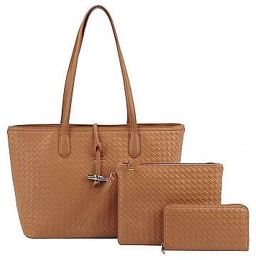 3IN1 FASHION CHECKER PRINT TOTE BAG WITH MATCHING CLUTCH AND WALLET SET