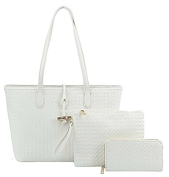 3IN1 FASHION CHECKER PRINT TOTE BAG WITH MATCHING CLUTCH AND WALLET SET