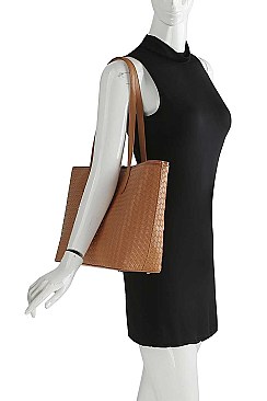 3IN1 FASHION CHECKER PRINT TOTE BAG WITH MATCHING CLUTCH AND WALLET SET