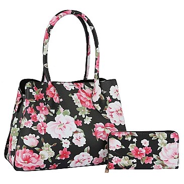 Flower Printed 2-in-1 Multi Compartment Satchel Set