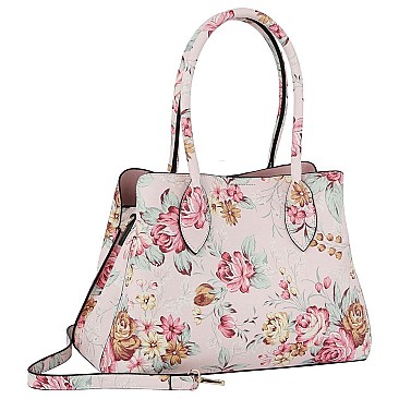 Flower Printed 2-in-1 Multi Compartment Satchel Set