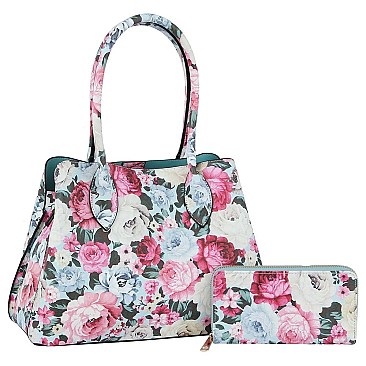Flower Printed 2-in-1 Multi Compartment Satchel Set