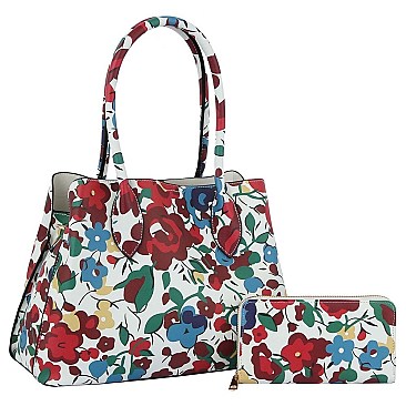 Flower Printed 2-in-1 Multi Compartment Satchel Set