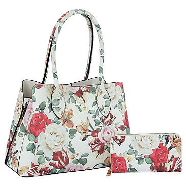 Flower Printed 2-in-1 Multi Compartment Satchel Set