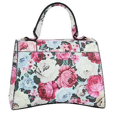 Flower Printed Twist Lock Flap 2-in-1 Satchel Set