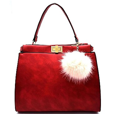 Fur Ball Pom Pom Accent Twist-lock Satchel