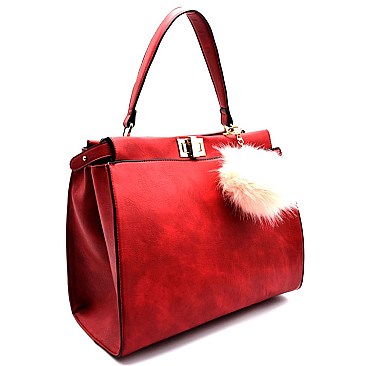 Fur Ball Pom Pom Accent Twist-lock Satchel