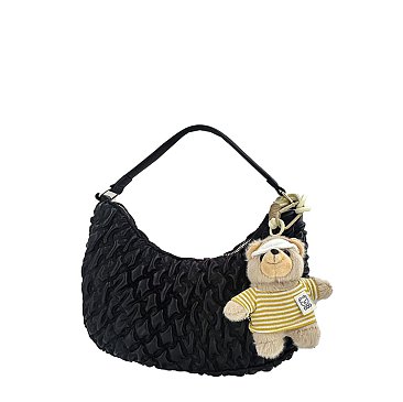 Bag Charm Quilted Ruffle Shoulder Bag
