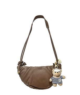 Bag Charm Pleated Half Moon Crossbody Bag