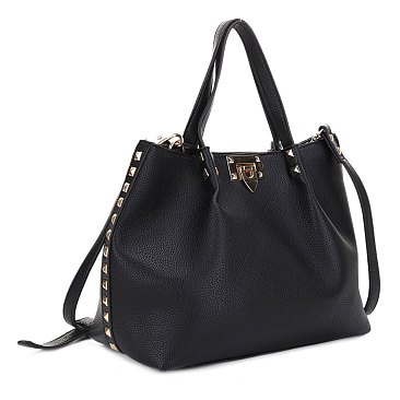 Studded Flip Lock Tote Bag