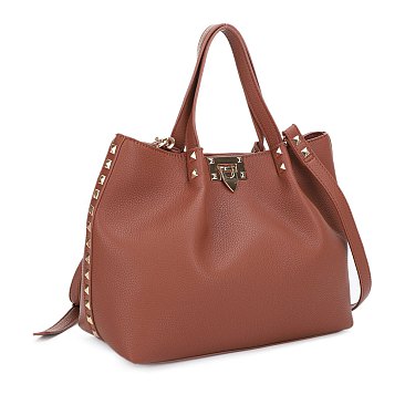 Studded Flip Lock Tote Bag