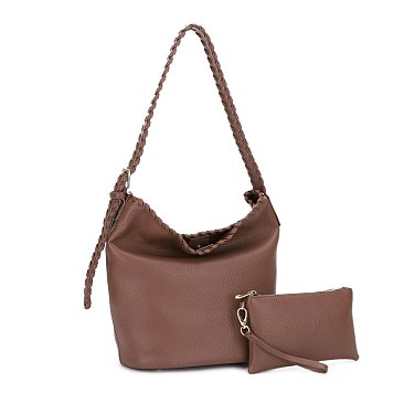 2-IN-1 Braided Handle Strap Hobo with Pouch