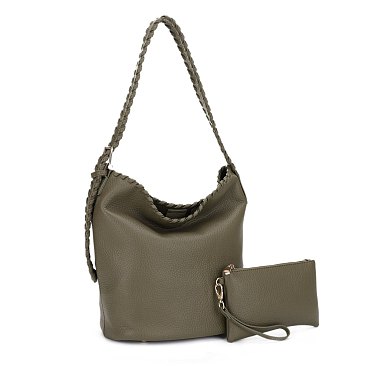2-IN-1 Braided Handle Strap Hobo with Pouch