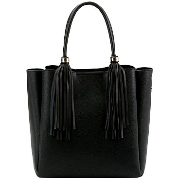 3 COMPARTMENT DOUBLE TASSEL TOTE