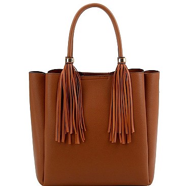 3 COMPARTMENT DOUBLE TASSEL TOTE