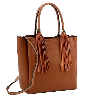 3 COMPARTMENT DOUBLE TASSEL TOTE